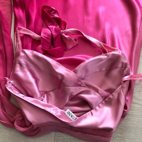 Cache Pink Ombré Satin Silk Halter Gown Dress - Picture 11 of 16
